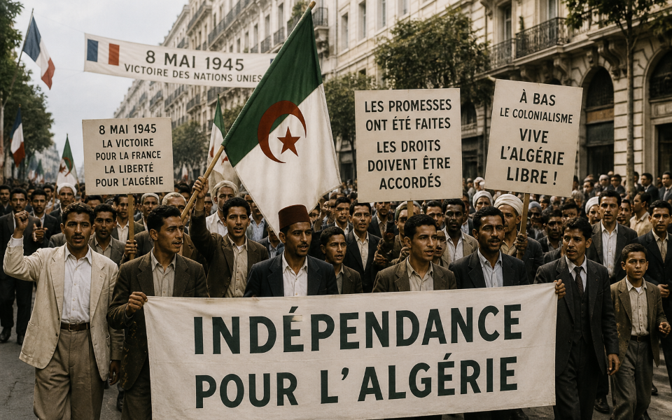 L'accord entre le général de Gaulle et les Algériens musulmans sur l'autonomie de l'Algérie vole en éclats le 8 mai 1945