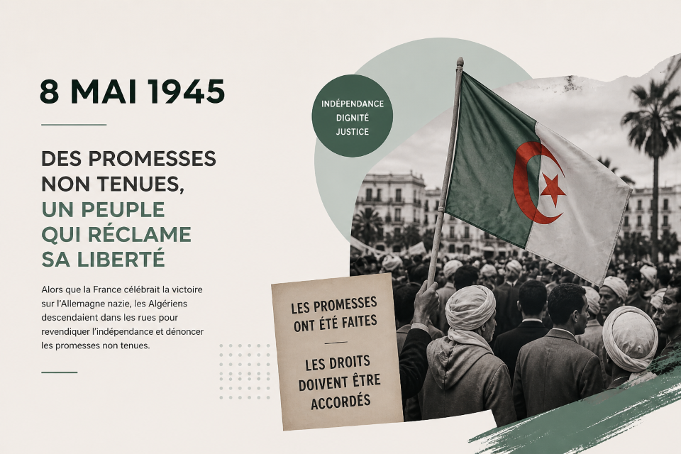 L'accord entre le général de Gaulle et les Algériens musulmans sur l'autonomie de l'Algérie vole en éclats le 8 mai 1945